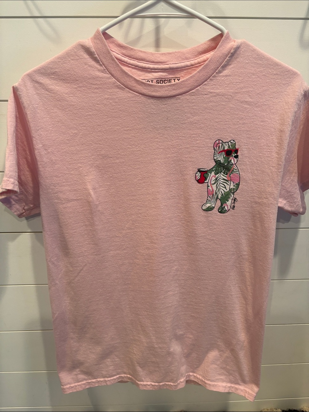 riot society Pink Graphic Short Sleeve Tee with Bear Print